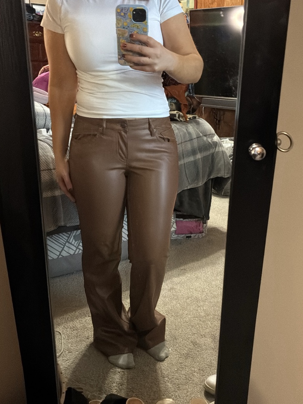 Wild Fable brown faux leather low rise flare pants